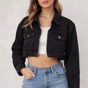 Forever 21 Black Cropped Jean Jacket